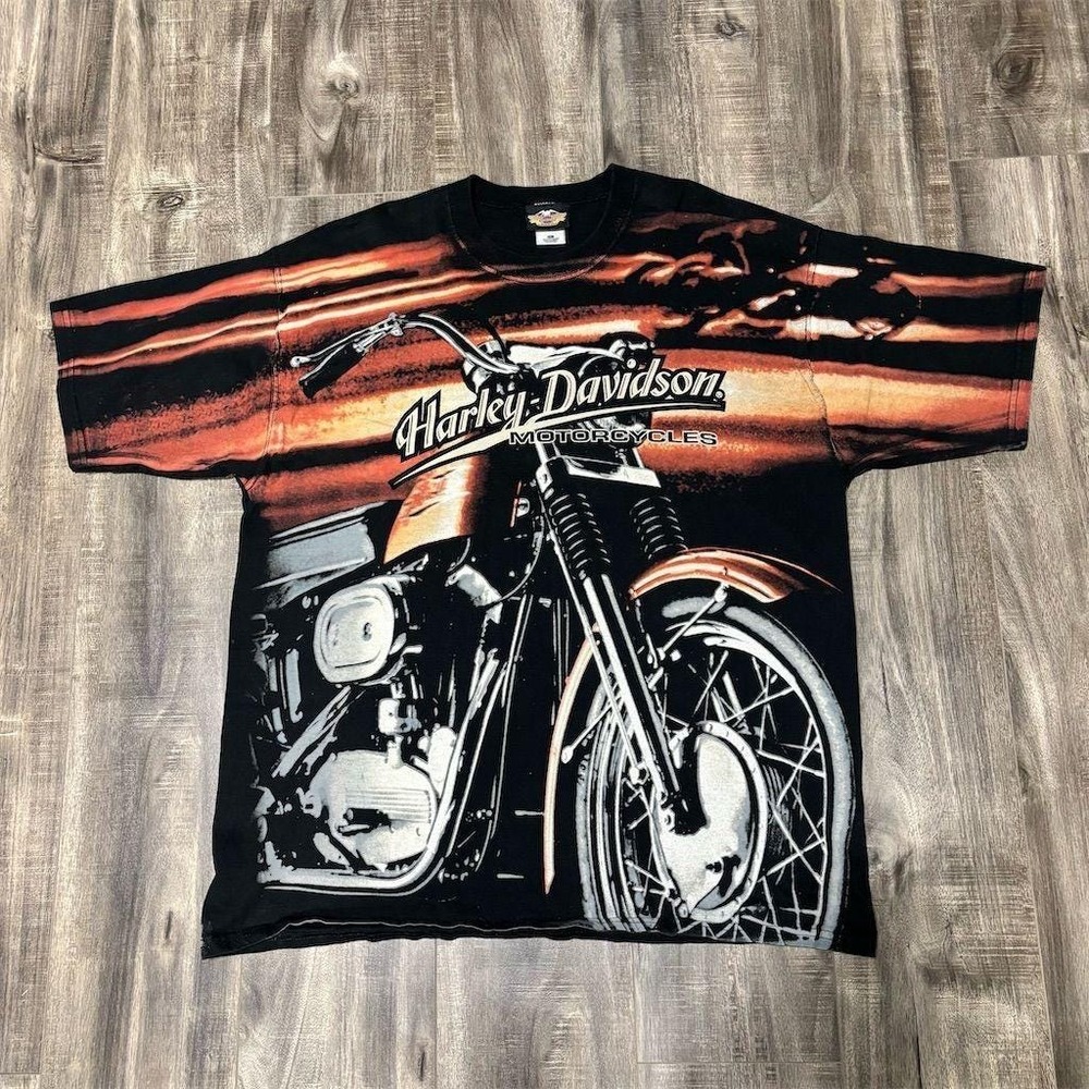 Vintage‎ 1990s Harley Davidson Men's Graphic T-Shirt XXL Multicolor AOP